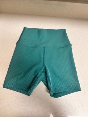 High-Waist Ribbed Bike Shorts in Teal
